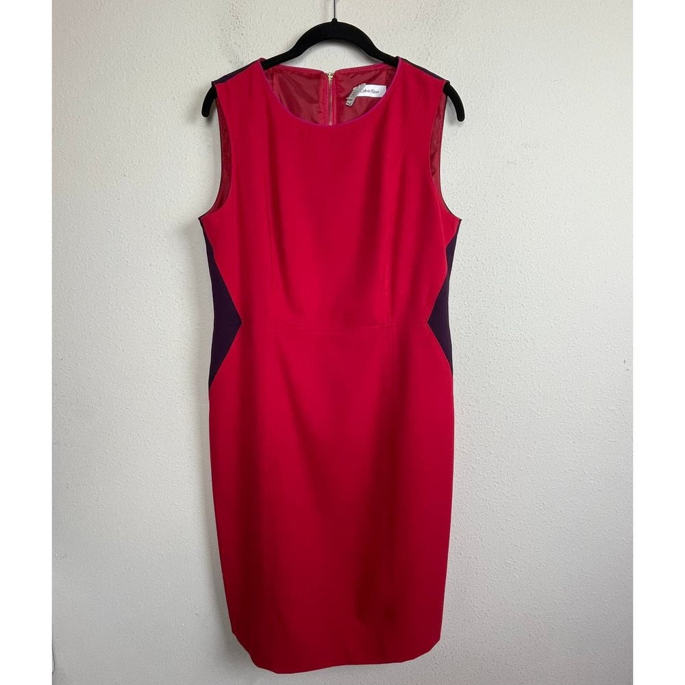 Calvin Klein Red Purple Colorblock Illusion Panel Sleeveless Sheath Dress Sz 10